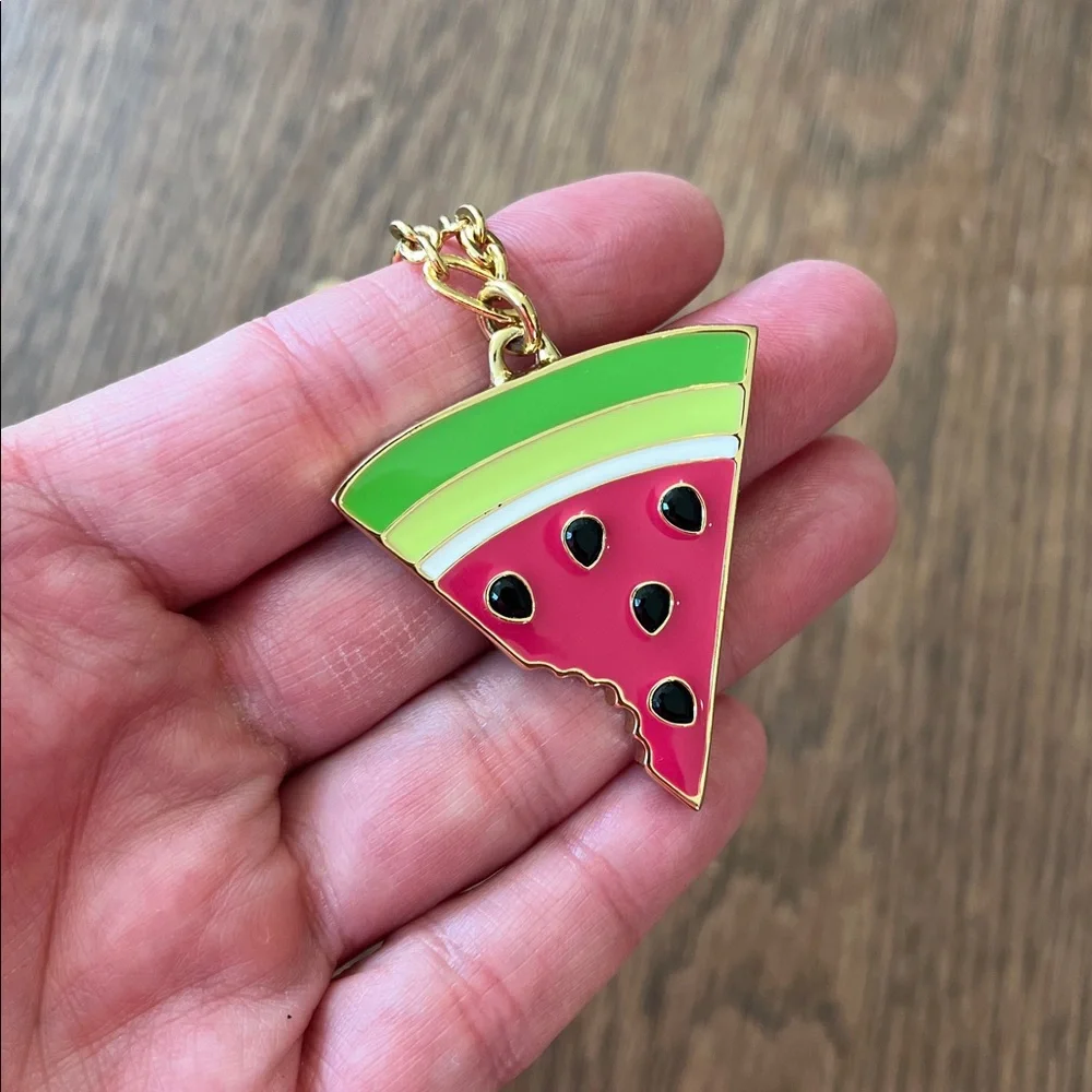 Kate Spade large pink & green watermelon slice Gold Chain Necklace